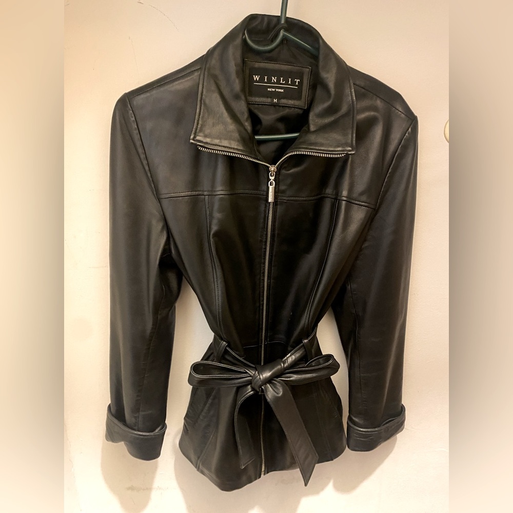 Vintage Black Leather Zip Up Jacket With Pockets